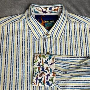 Robert Graham Button Shirt Men's XL Motel Cafe DineAVille Flip‎ Cuff Dinosaur